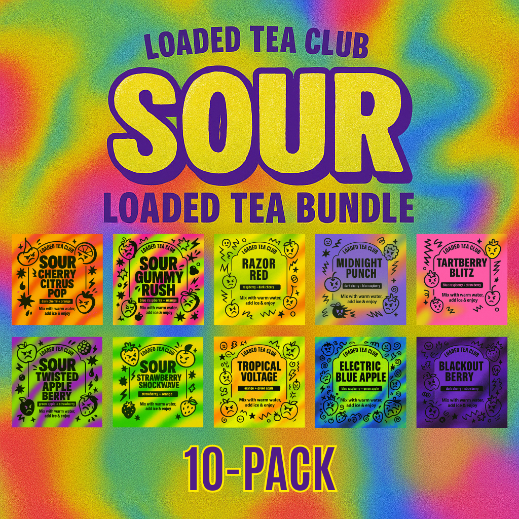 Sour Series Loaded Tea Bundle with 10 unique flavors including Cherry Citrus Pop and Sour Gummy Rush.