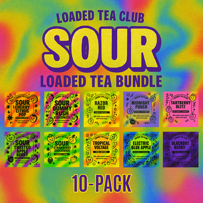 Sour Series Loaded Tea Bundle with 10 unique flavors including Cherry Citrus Pop and Sour Gummy Rush.